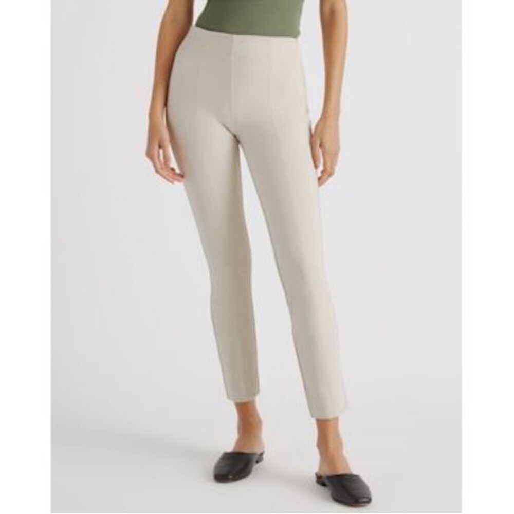 Quince Ultra-Stretch Ponte Pintuck Ankle Pants Ecru